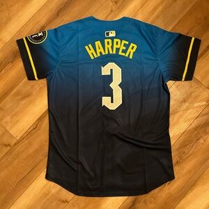 Bryce Harper Philly Phillies #3 Men’s Large Blue and Black Baseball Jersey